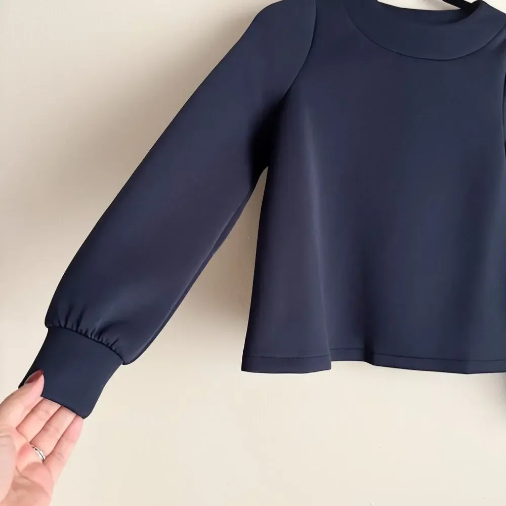Stella & Dot Navy Blue Crush It Bow Back Structured Blouse Small